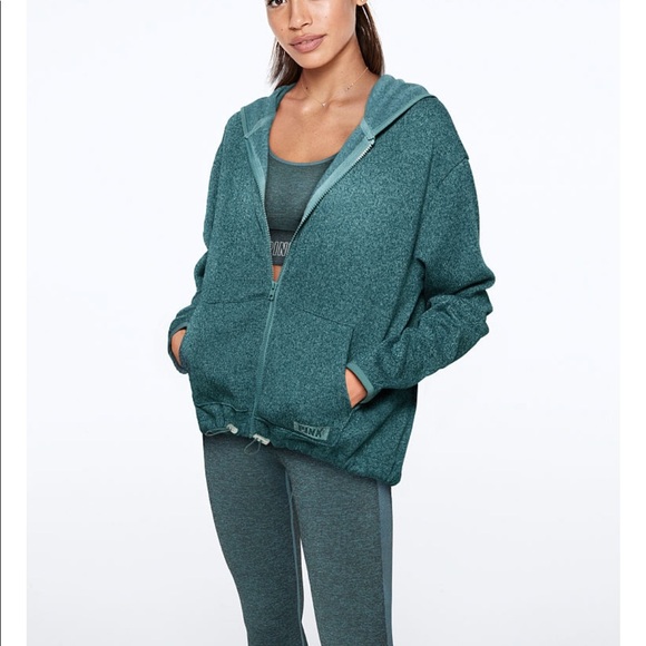 Sweater Knit High-Low Full Zip Hoodie - Picture 1 of 5